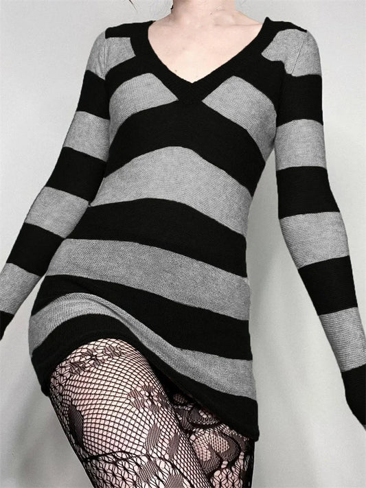Striped Knitwear Mini Pencil Dress